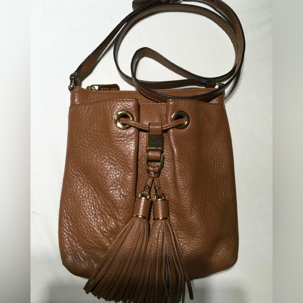 MICHAEL KORS COGNAC BROWN LEATHER CROSSBODY SHOULDER HANDBAG Small